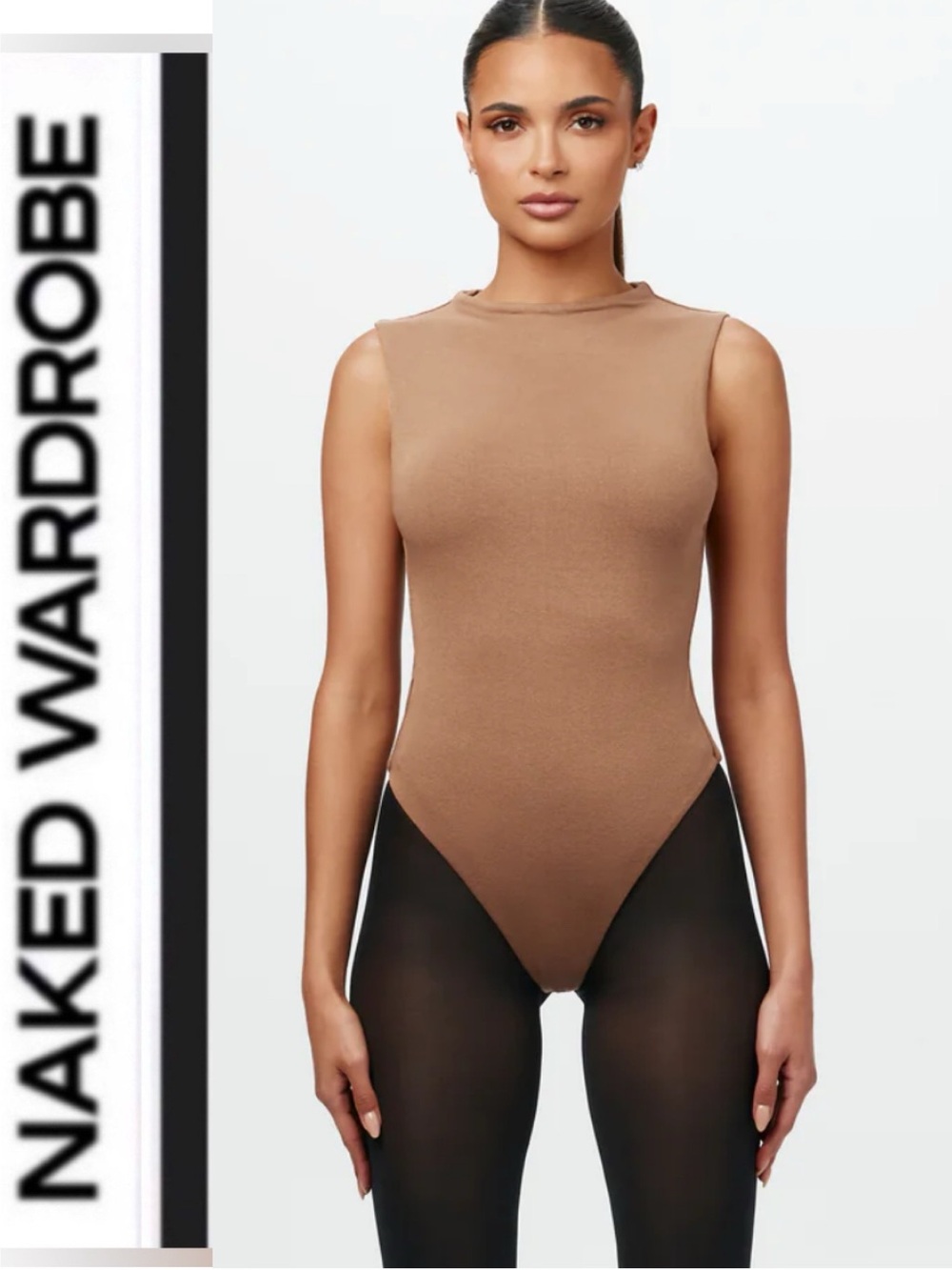 Naked Wardrobe 🤎 Sleeveless sculpt Crewneck Bodysuit - tan